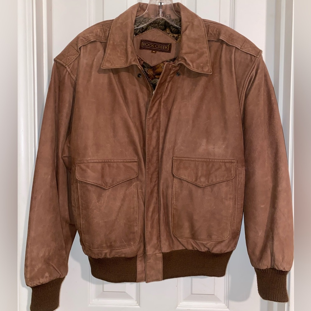 Men's Vintage Brown Leather Bomber Jacket‎